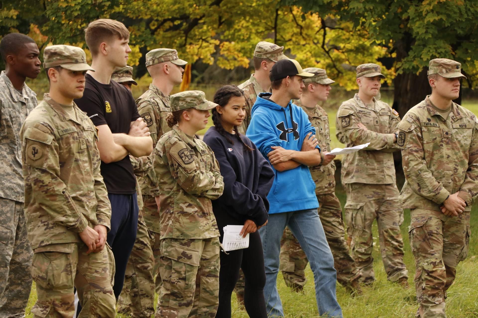 ROTC Cadets watching a tactical demonstration